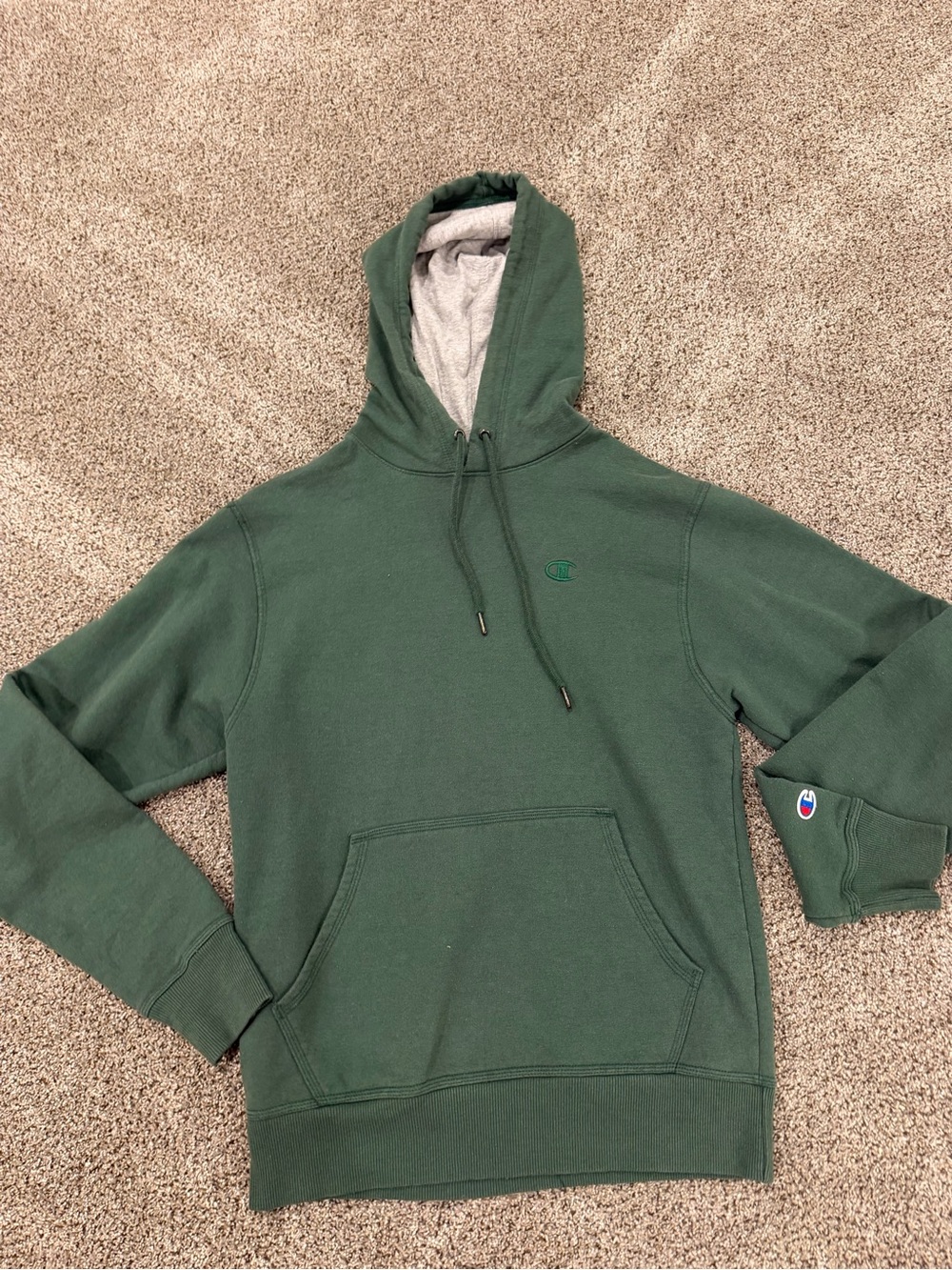 Champion Dark Green Pullover Hoodie with Contrast Liner